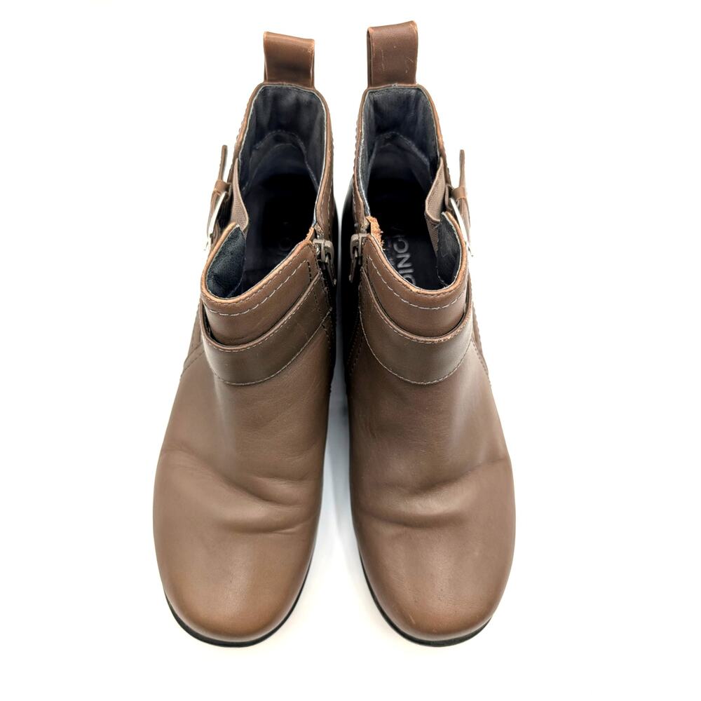 Vionic Adrie Taupe Olive Green Leather Ankle Boots Size 9